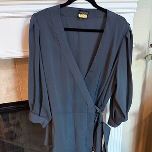 City Chic gunmetal charcoal gray wrap top with tie waist SZ 18